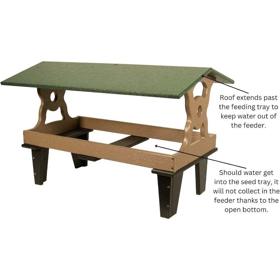 Colossal Ground Fly Thru Bird Feeder - Massive Covered Platform Bird Feeder - Removable Tray Holds 16 Cups - Roof Helps Seed St