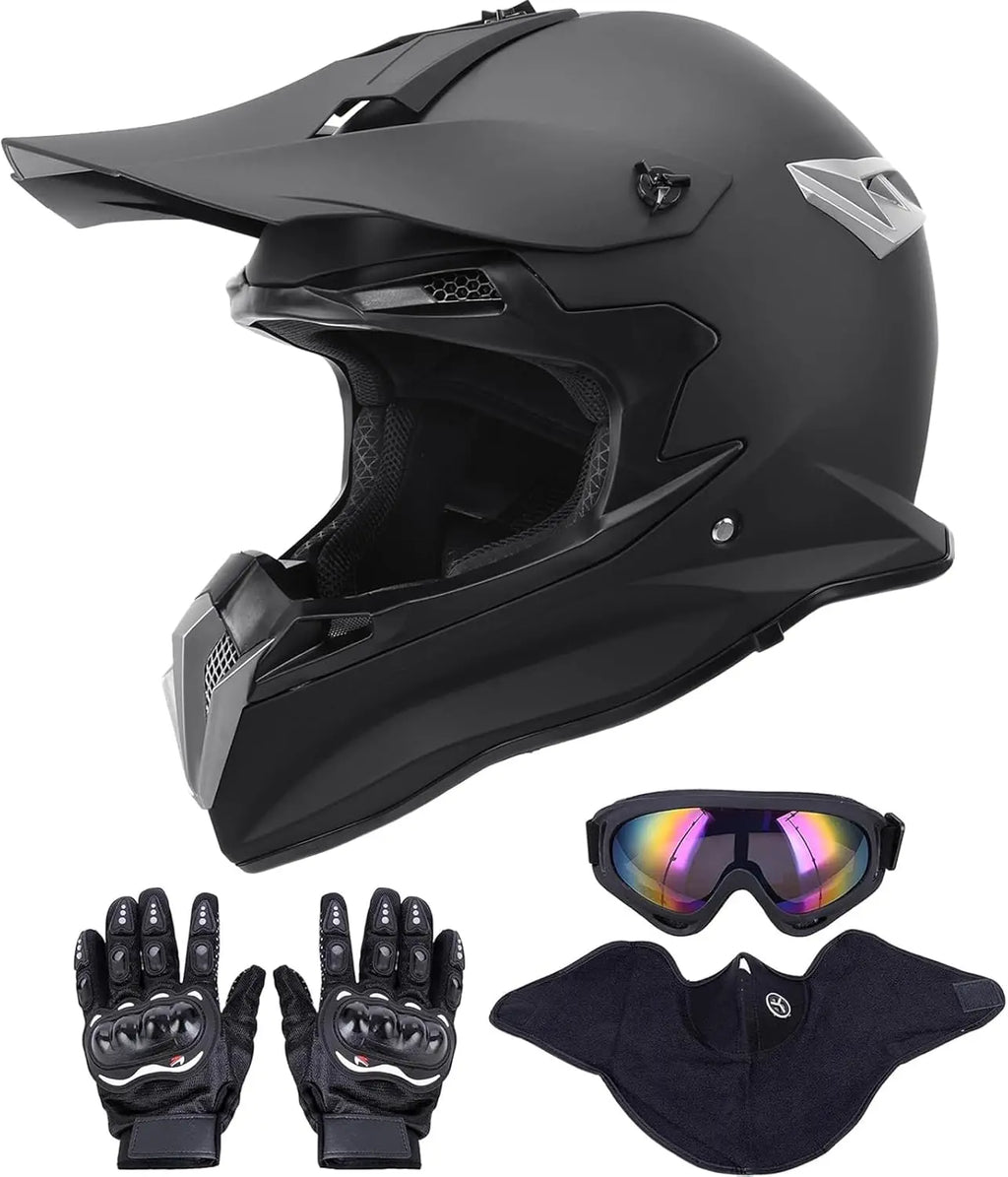 Motocross Full Face Helmet Adult Dirt Bike UTV Off-Road Helmet Goggles Gloves and Face Mask Matte Black Motorcycle Accessories