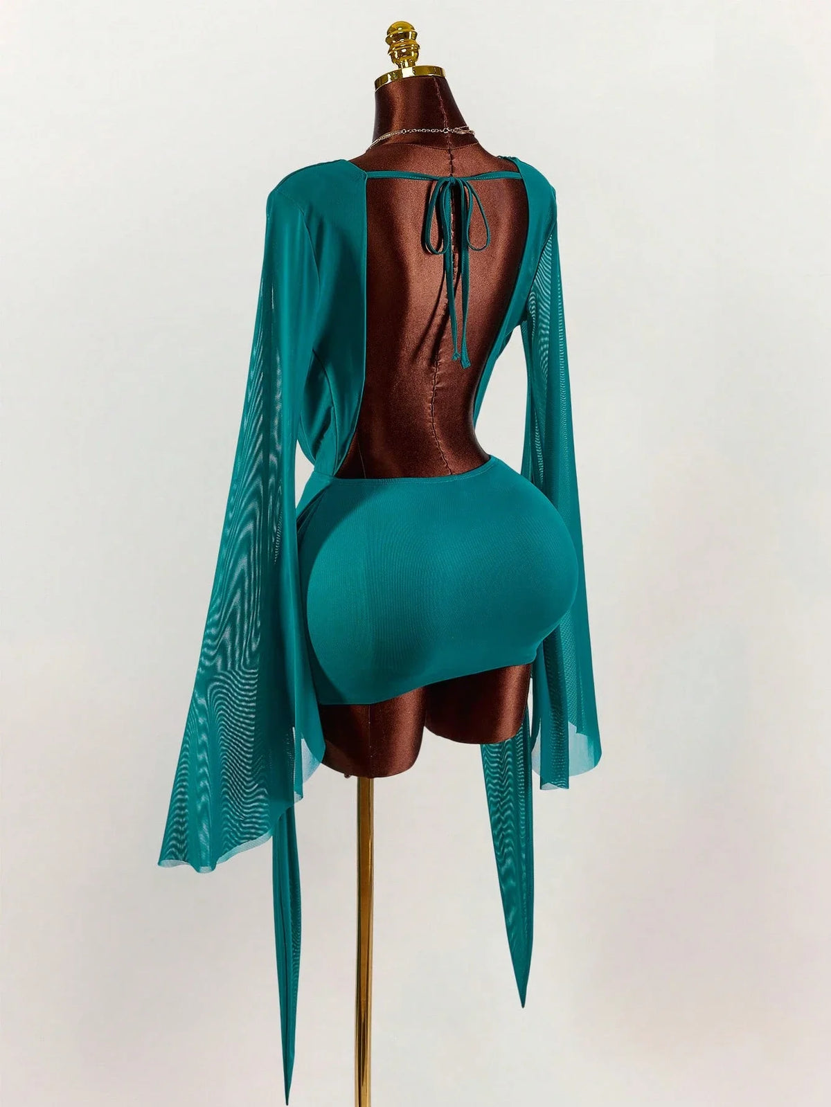 Romantic Vacation Low-Cut Draped Collar Flared Sleeve Bodycon Mini Dress