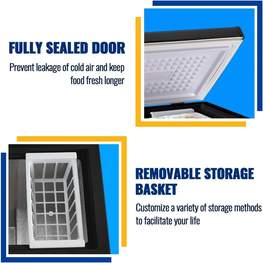 Chest Freezer WANAI 3.5 Cubic Deep Freezer with Top Open Door and Removable Storage Basket 7 Gears Temperature Control Ideal fo
