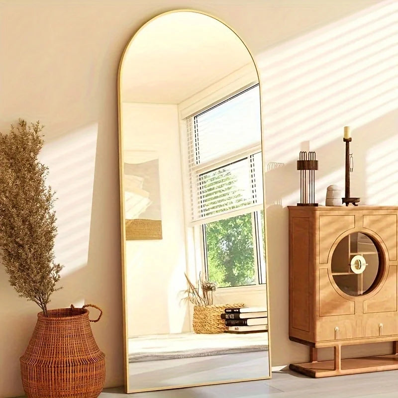Arched/Rect Full Length Mirror, Full Body Mirror With Stand, Hanging Or Leaning For Wall, Aluminum Alloy Thin Frame Floor Standi
