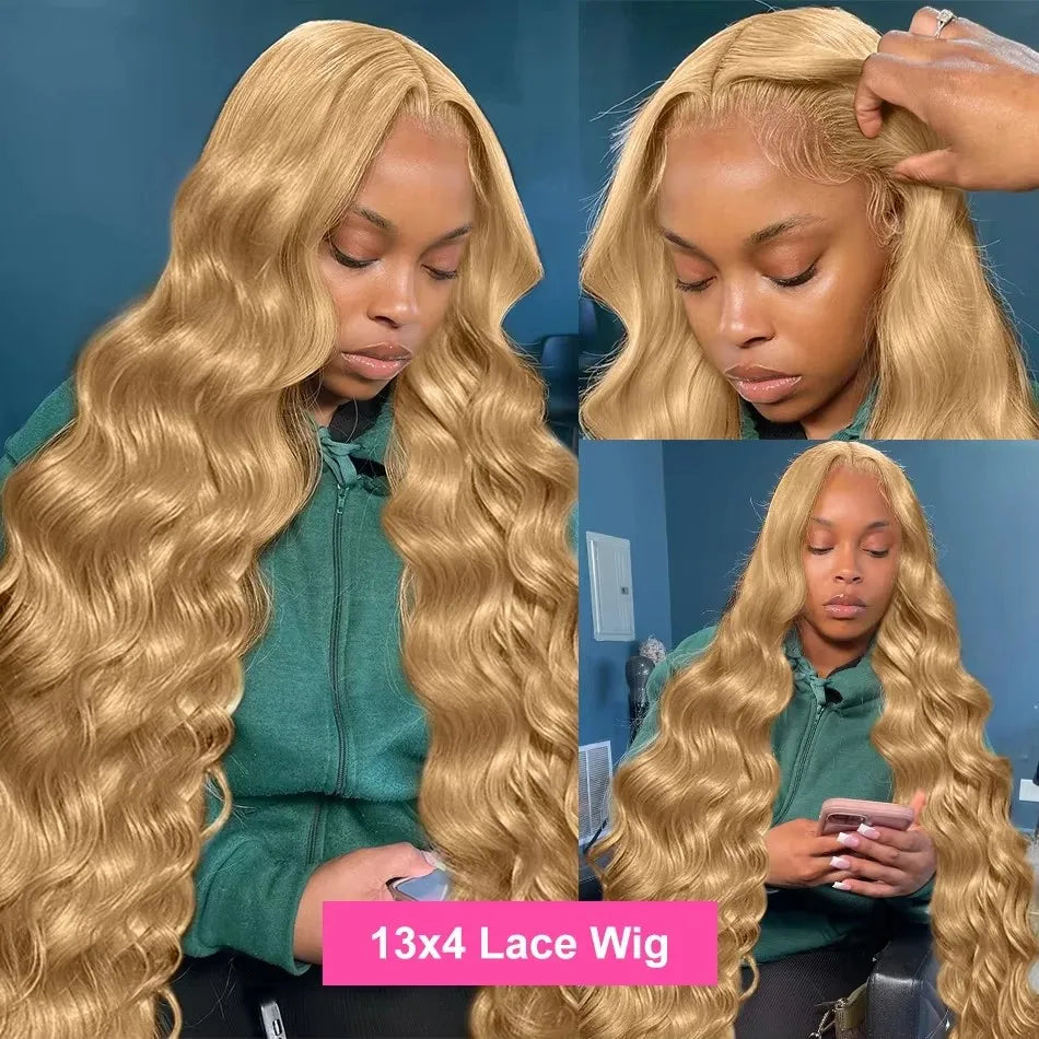 Honey Blonde 13X6 Hd Lace Frontal Wigs Body Wave Human Hair Wigs 250 Density Preplucked Brazilian Hair 27 Colored Lace Front Wig