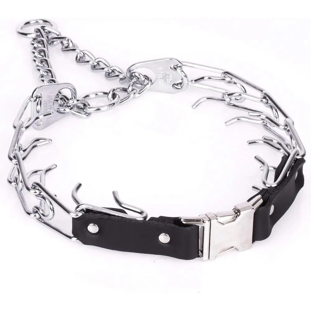 Prong Collar or Dog Training with Easy Quick Release Buckle - German Made Dog Collar with Chrome Plated Steel 4.0mm Prongs for E