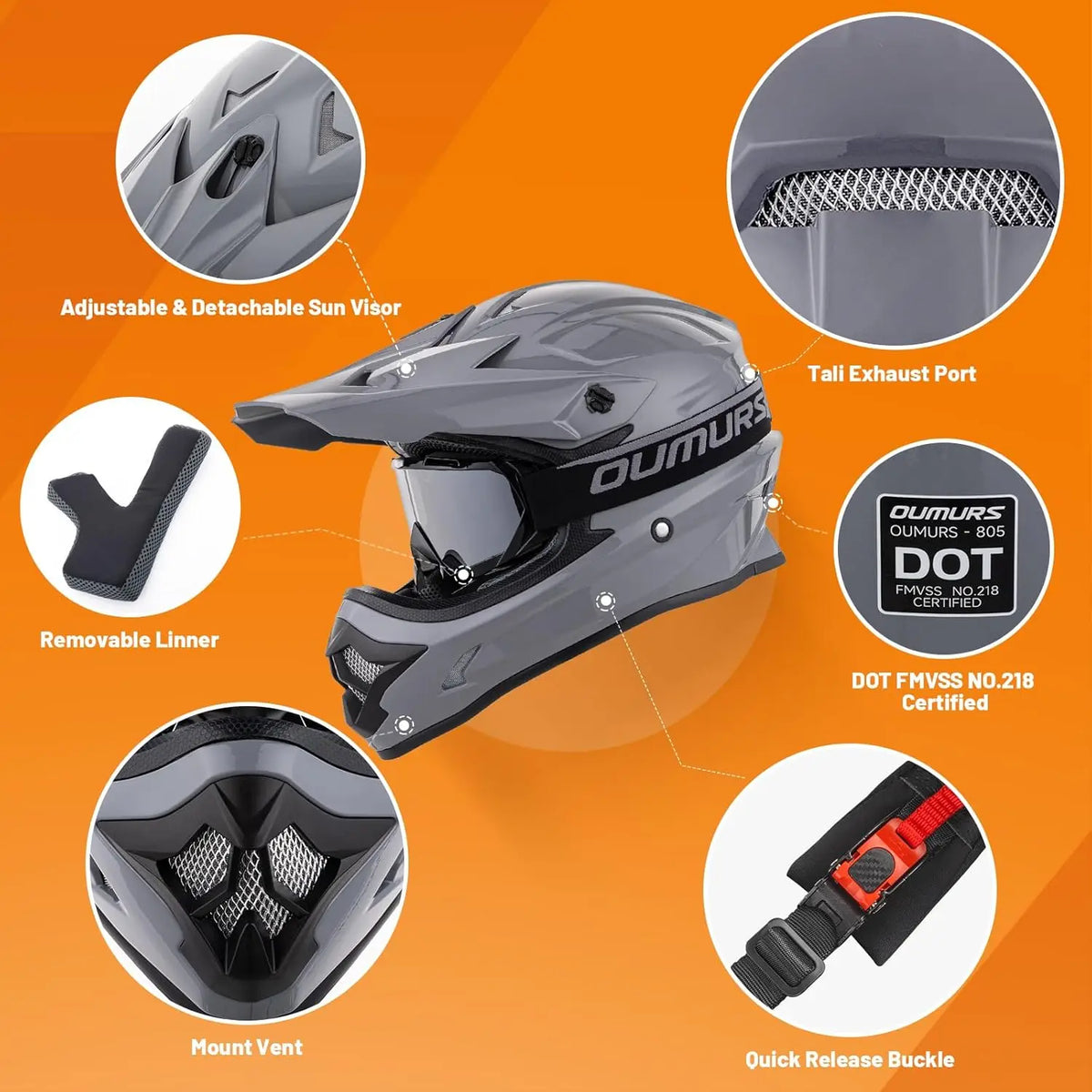 Adult ATV Dirt Bike Helmet with Goggles Gloves Mask Adjustable Sun Visor Motorcycle Adult Helmet Off-Road Motocross Downhill Mop