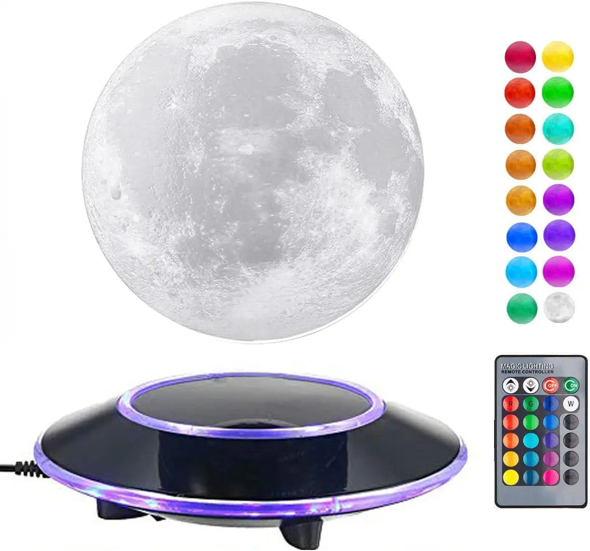 Floating Moon Lamp with 16 Color LED Lights, Spins in Air for Home Office Decor and Unique Gifts
