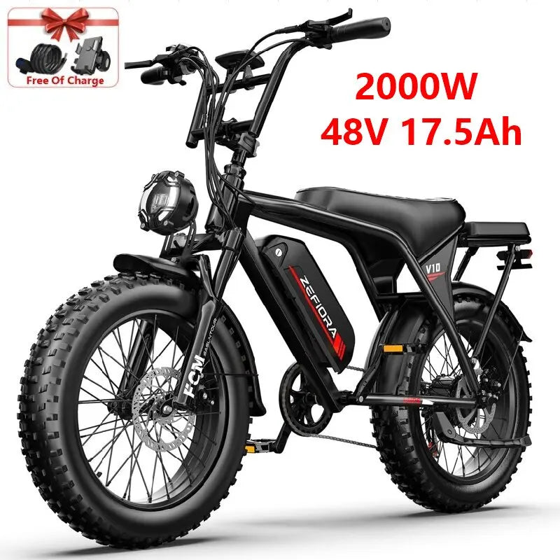 Zefiora V10 20 Inch Fat Tire Ebike,48v Aluminum Alloy 2000w Electric Bicycle,for Mountainous Snowy Areas Cycling Electric Bike