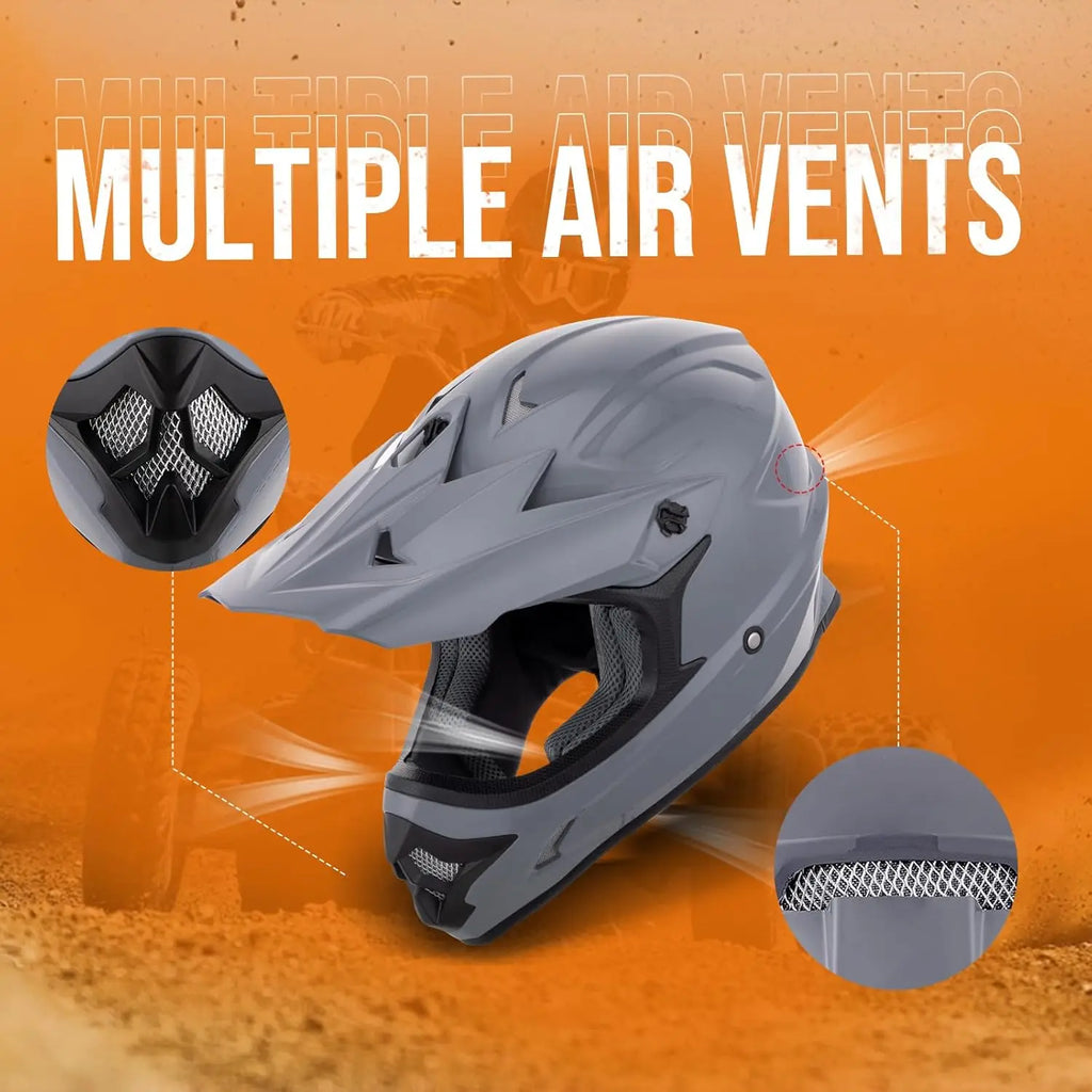 Adult ATV Dirt Bike Helmet with Goggles Gloves Mask Adjustable Sun Visor Motorcycle Adult Helmet Off-Road Motocross Downhill Mop