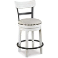 Valebeck | ern Swivel 24.5" Counter Height Barstool – Rustic-Industrial Whitewash, Upholstered Cushion, 360° Swivel, NailTrim