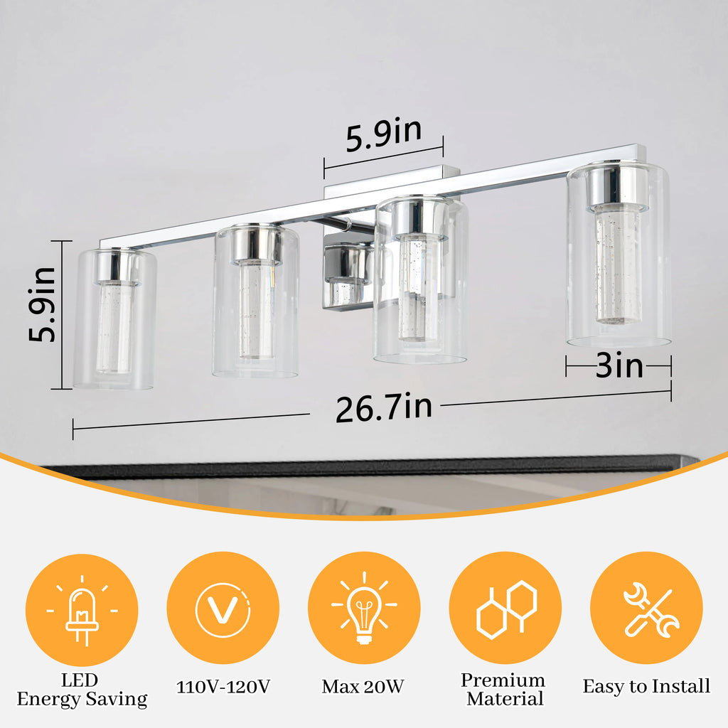 4-Light 16w Bathroom Lighting Fixtures Over Mirror With Clear Glass Shade Bathroom Vanity Light Led Bathroom Lights Over Mirror