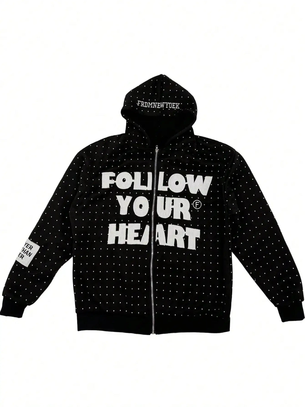 Casual Letter Print Jacket for Men Follow Your Hear Polka Dot All-Over Print Long Sleeve Autumn Sweatshirt Zipper Hoodie