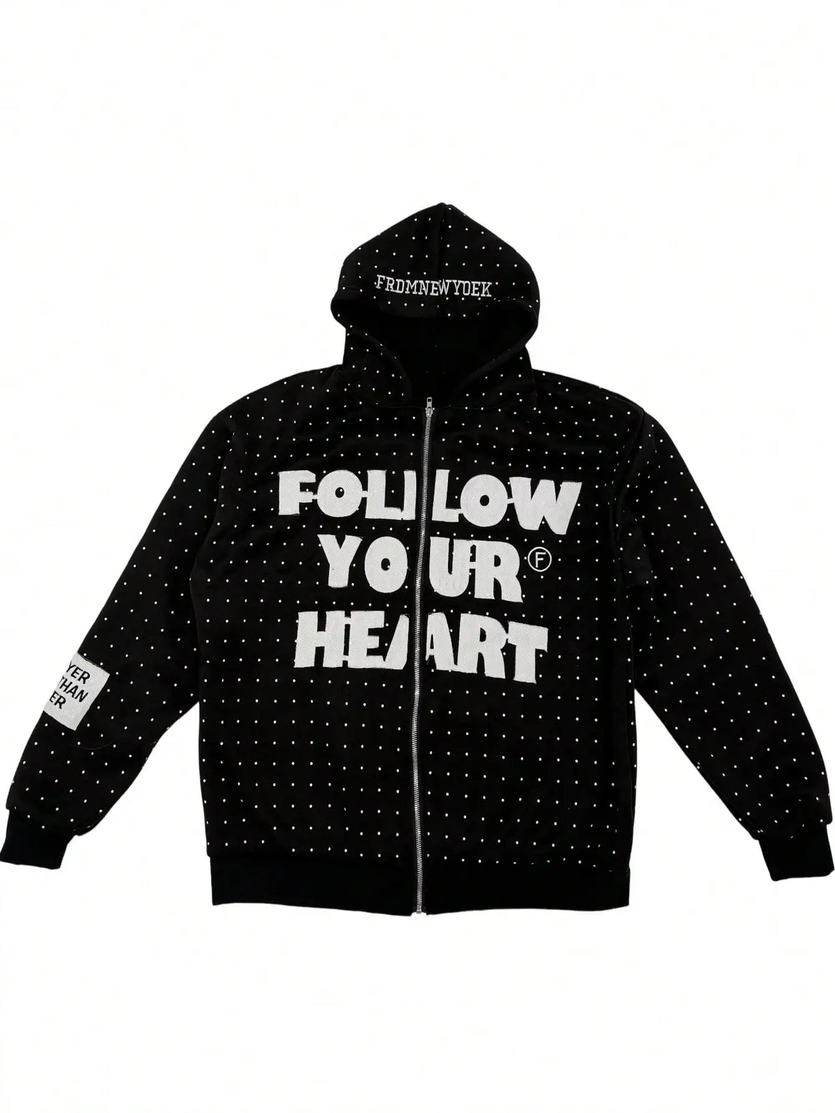 Casual Letter Print Jacket for Men Follow Your Hear Polka Dot All-Over Print Long Sleeve Autumn Sweatshirt Zipper Hoodie