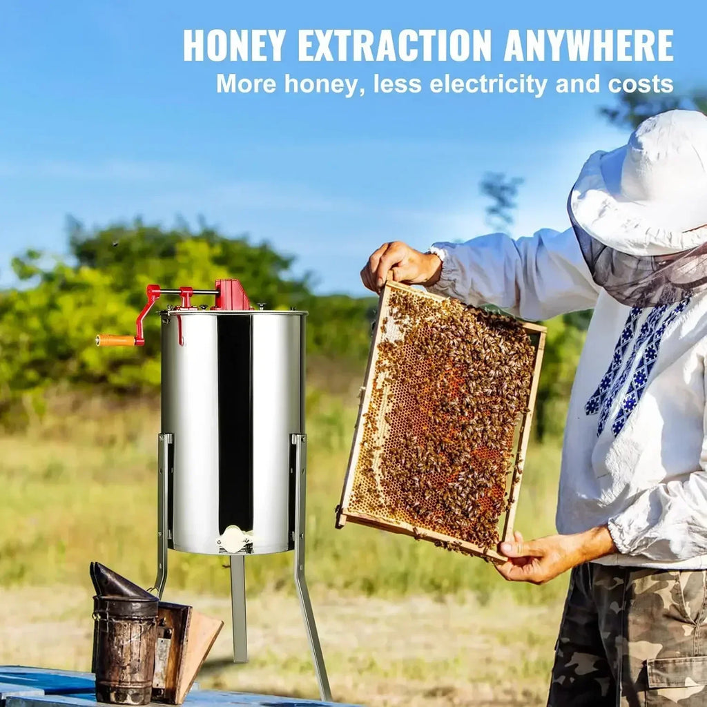 [XMSJ]Honey Extractor, 2/4 Frame Stainless Steel Manual Beekeeping Extraction, Honeycomb Drum Spinner with Transparent Lid
