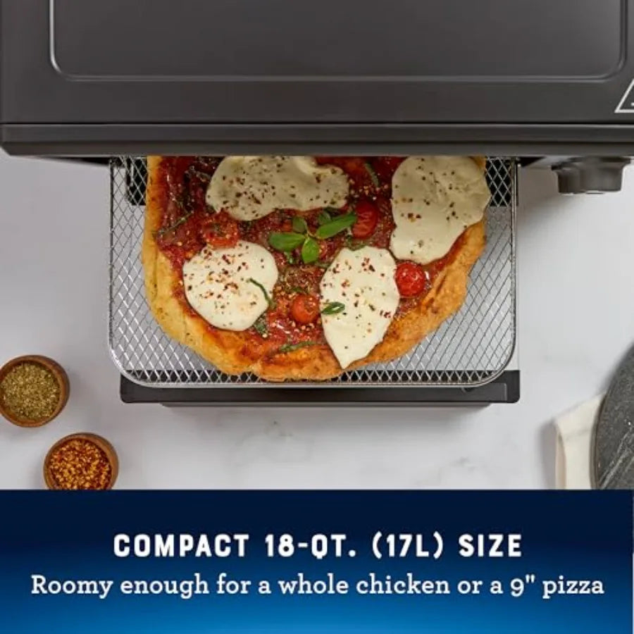 Compact Air Fryer Oven Toaster Oven Countertop Oven Stainless Steel Silver 3-in-1 Multi-functional Cooking with Rapid Air Circu