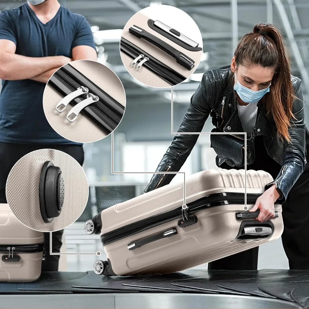 Luggage Set of 3 Hardside Carry on Suitcase Sets with Spinner Wheels & TSA lock, Portable Lightweight ABS Luggages