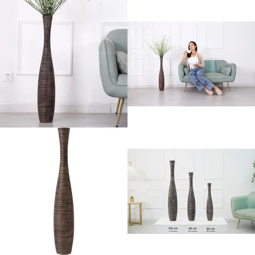 Resin Tall Floor Vase 34 Inches - Brown Living Room Decorative Accent Piece