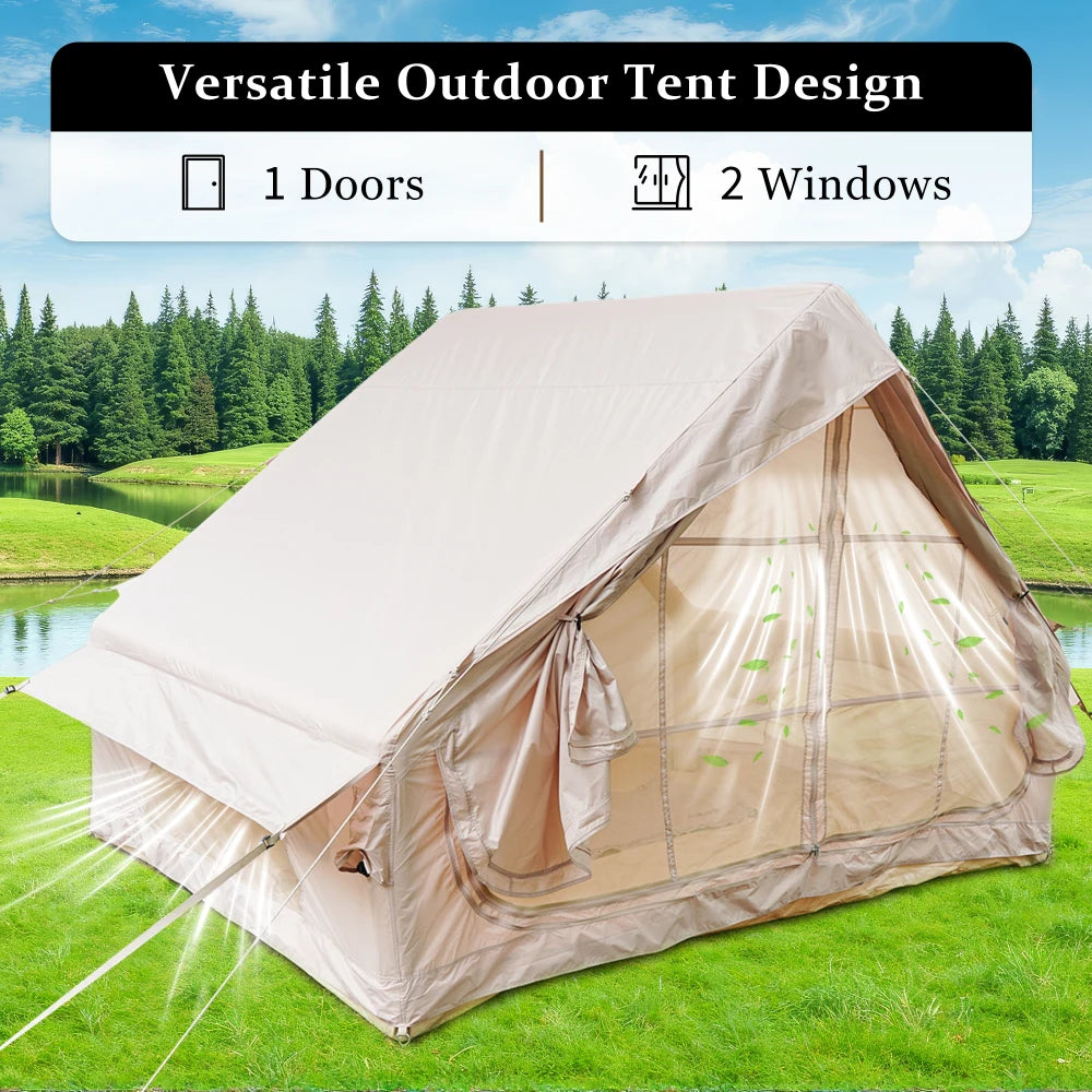 Inflatable Tent With Pump,4-6 Person Glamping Tent:Easy Setup 4-Season Waterproof,12 Mesh Windows