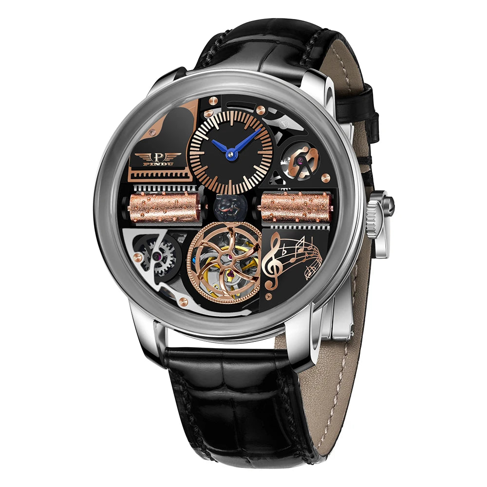 PINDU Design NEW The Godfather Machinery Watch Men Stainless Steel Sapphire Glass Top Luxury Automatic Wristwatches Waterproof