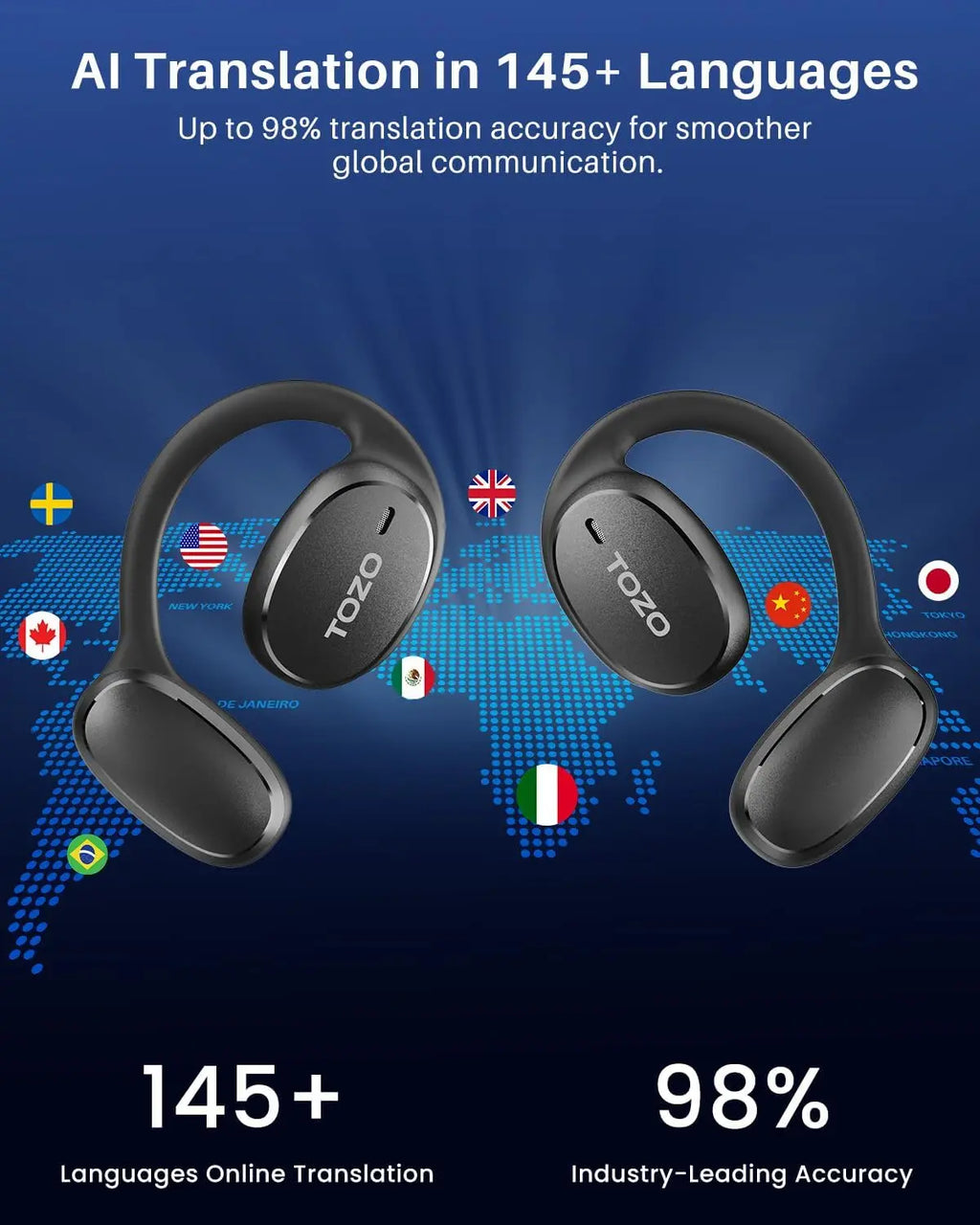 Real-Time AI Translation Earbuds with 80H Playtime, Digital Display, Clear Calls for Travel and Meetings