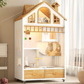 Large Wooden Cat House Cage Enclosure on Wheels with Scratching Post Litter Box Drawer Indoor 63x35x24, Customized