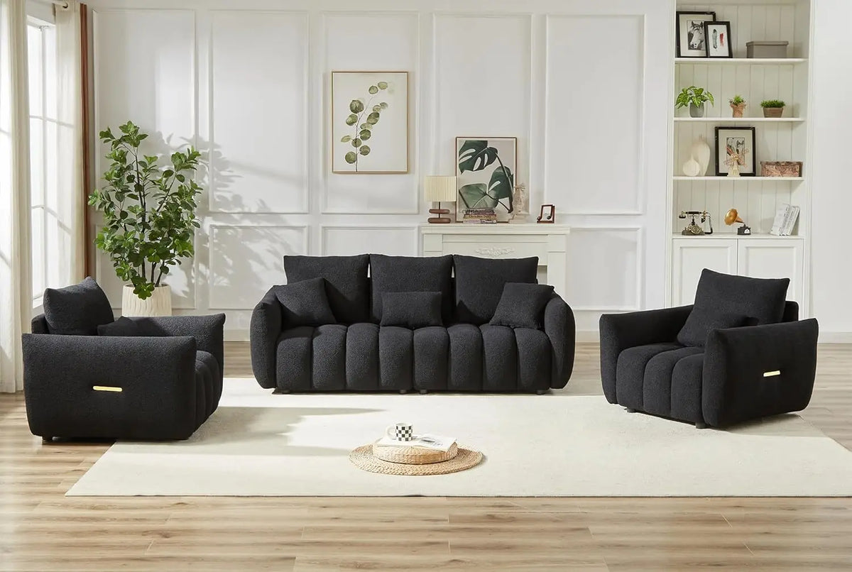 Set of 3 Teddy Sofa for Living Room, Modern 2 Units Deep Seat Sofa Chairs and an Oversized 3-Seater Cloud Boucle, Customized