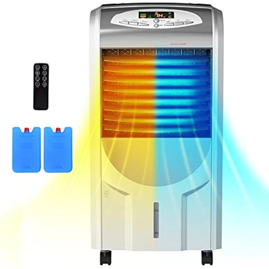 Portable Evaporative Air Cooler and Heater with Ice Crystal Box for Indoor Home Office Dorms Humidifier Fan with Remote Control