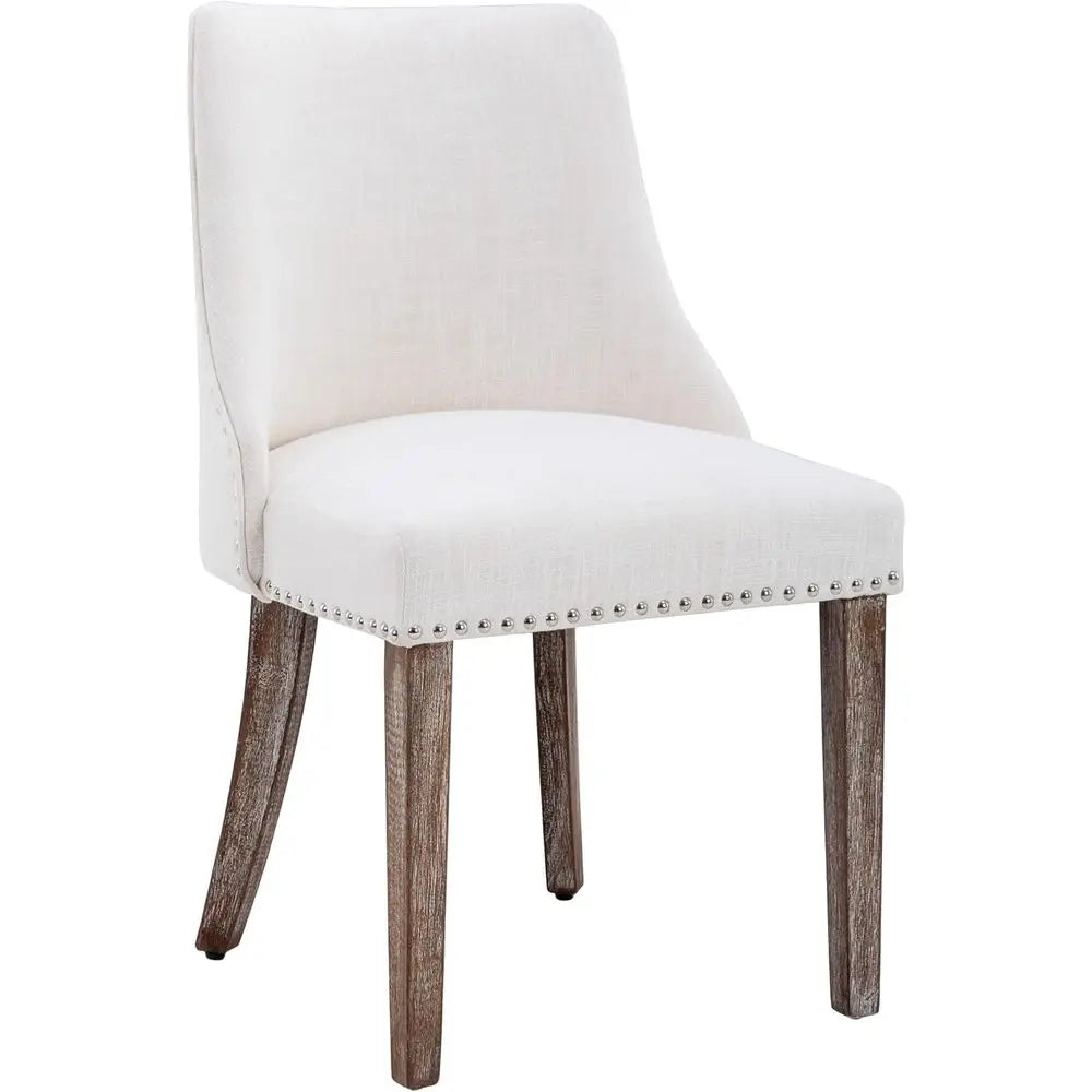 Upholstered Side Chairs Set of 2 with Nailhead Trim and Wooden Legs for Dining or Living Room, Cream