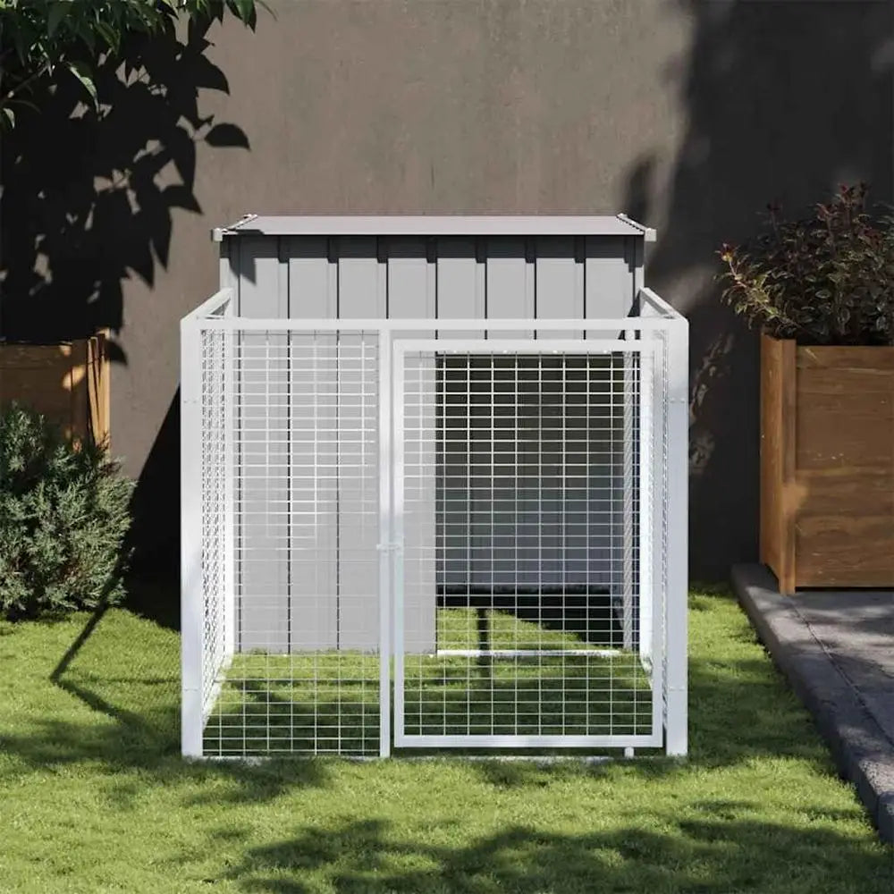 Multi-Functional Outdoor Gray Steel Dog Kennel with Run for Protection and Convenience