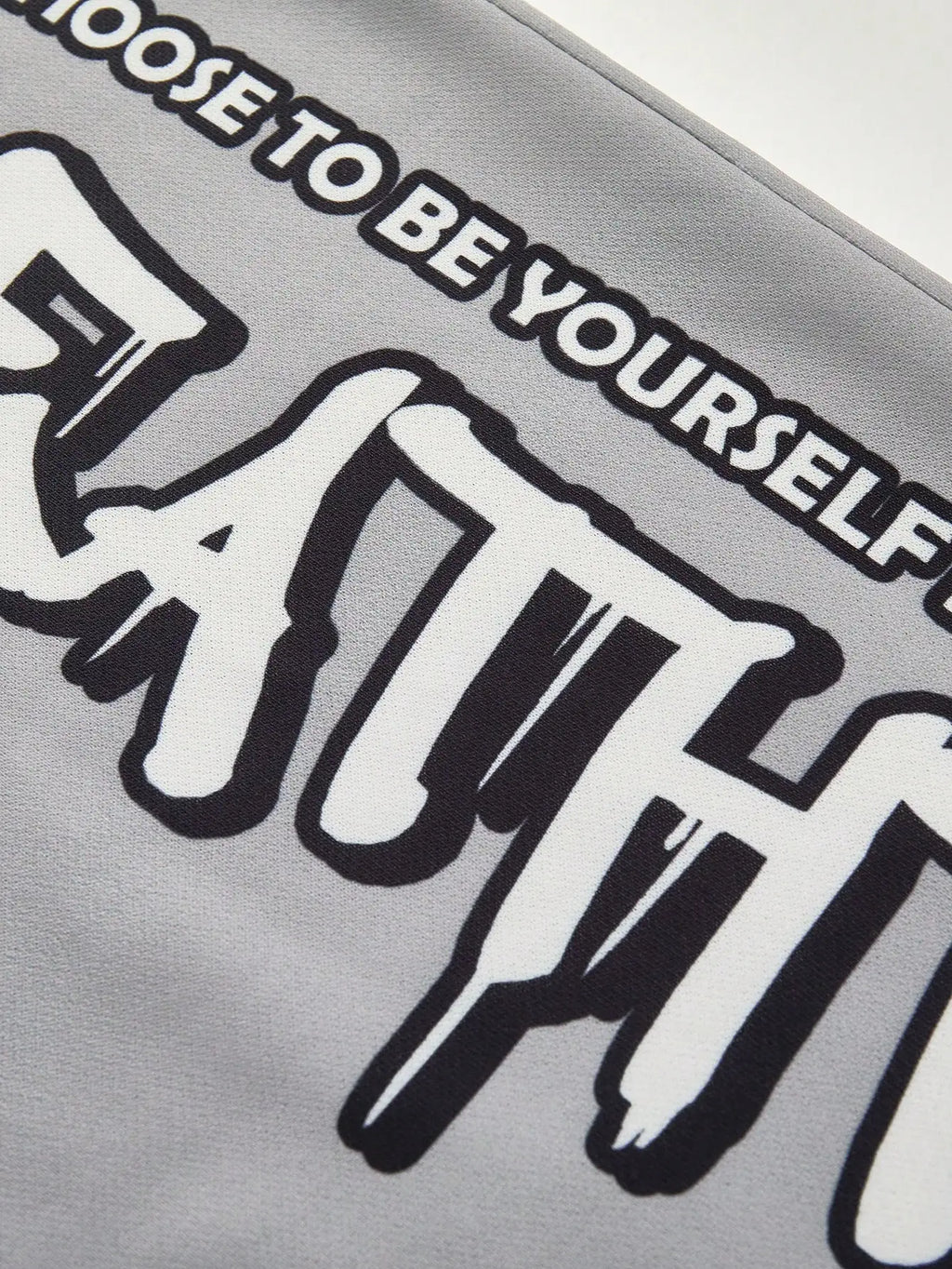 Gray Youth Streetwear Joggers with Gothic Cross & Flame Print