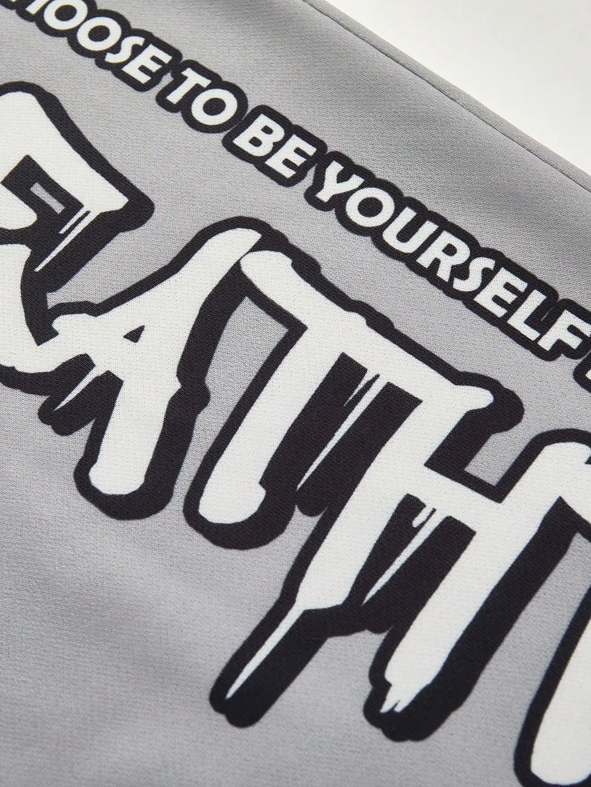 Gray Youth Streetwear Joggers with Gothic Cross & Flame Print