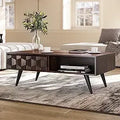 BestsellerSolid Wood Coffee Table, 2 Drawers & Open Shelves, Mid Century Modern Center Table, 110 cm, Teak Brown, Pre-Assembled
