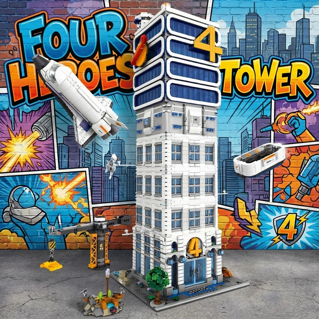  6135PCS Four Heroes Tower Buildings Sets Movie Architecture Modular Buildings Block Assembly Model Kit Creative Toy Adult Gift