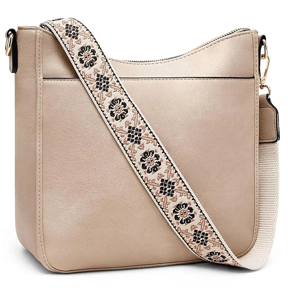 Hobo Crossbody Bag for Women, Vegan Leather Multipocket Shoulder Purse with 2 Adjustable Removable Straps