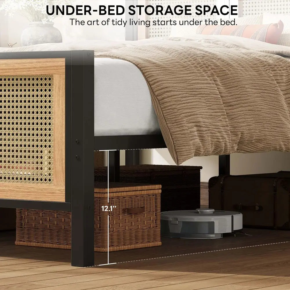 Queen Bed Frame with Headboard, Wood Camas Queen with Strong Metal Slats Support, No Box Spring Needed for Bedroom and Guest Roo