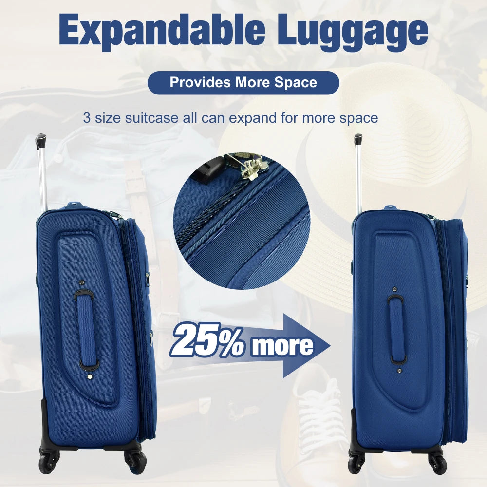 Softside Expandable 3pcs Luggage Set 22/26/30 Inch Duffel Bag Upright Spinner Wheels Lightweight Softshell Travel Luggage Set