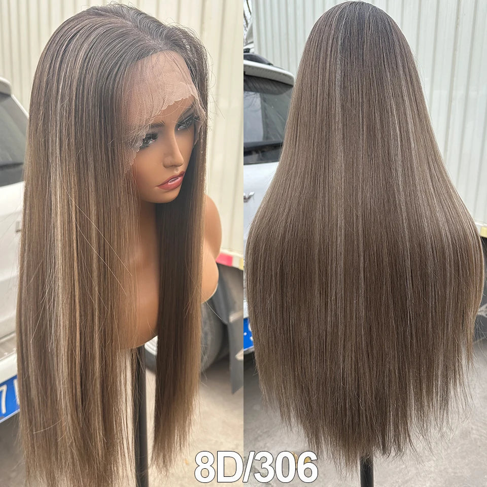 30Inch 13X4 Straight Lace Frontal Wigs Brown P12/24 Ombre Colored Pre-pluck Soft Natural High Temperature Cosplay Wigs