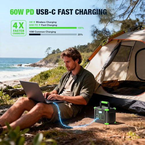 330W Portable Power Station with 288.6Wh Solar Generator, 60W USB-C PD, 110V AC Outlet, Wireless Charging for Camping & Travel