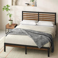 Bamboo and Metal King Size Platform Bed Frame with Headboard, No Box Spring Needed, Easy Assembly, Brown