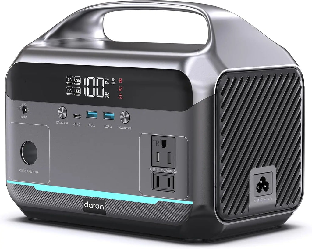 Portable Power Station 600W 1200W Peak 288Wh 90000mAh Solar Generator LiFePO4 Battery AC DC Outlets Fast Charging 7 Port Emergen