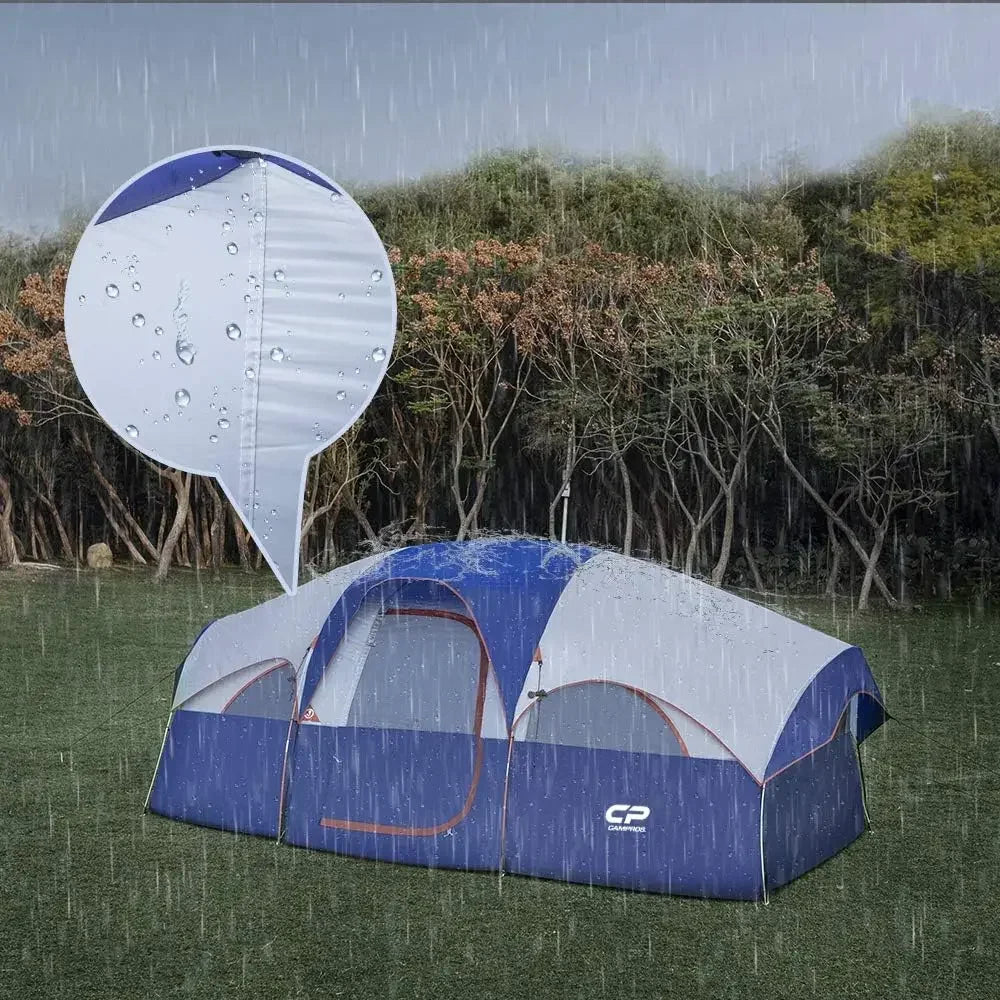 Tent 8 Person Camping Tents, Weather Resistant Family Tent, 5 Large Mesh Windows, Double Layer, Divided Curtain for Separated