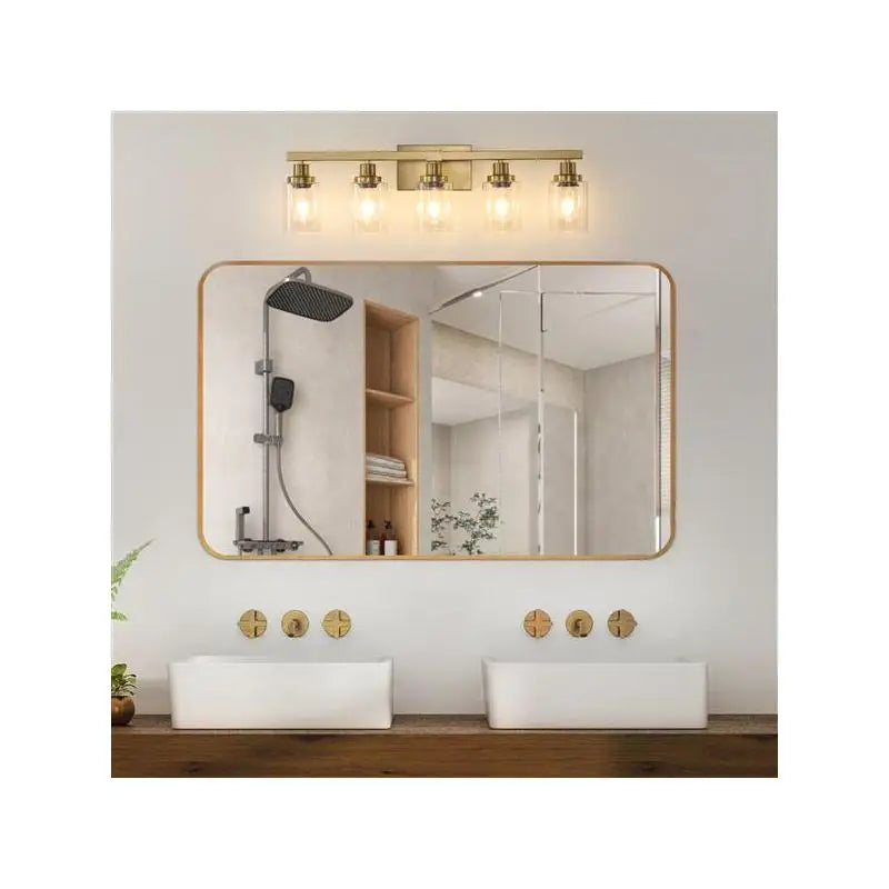 Modern 5-Light Vanity Light Fixture with Clear Glass Shades, Iron Metal Design for Bathroom Mirror and Dressing Table, Bulbs