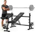 FLYBIRD Adjustable Weight Bench, with Bench Press Rack, Leg Extension and Leg curl, for Home Gym Workout，47IN-Width