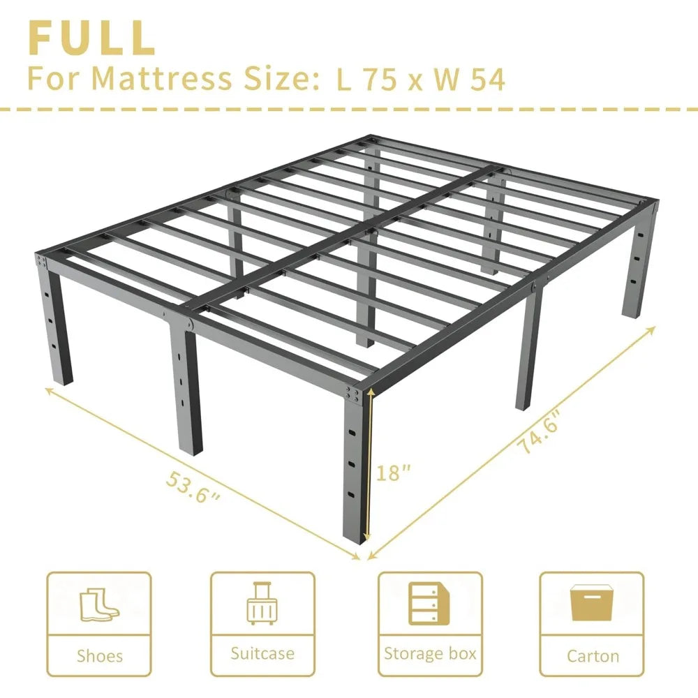 18 Inch Metal Bed Frame Heavy Duty Steel Slats Platform Easy Assembly Noise Free No Box Spring