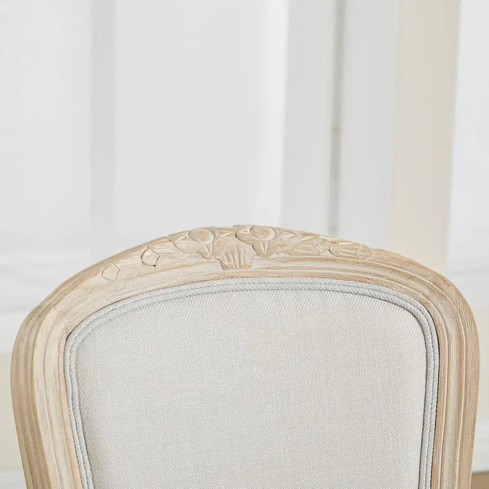 Elegant Upholstered Dining Chairs Set of 2 with Curved Legs, High Back, and Armrests - Linen Beige, Brushed Legs
