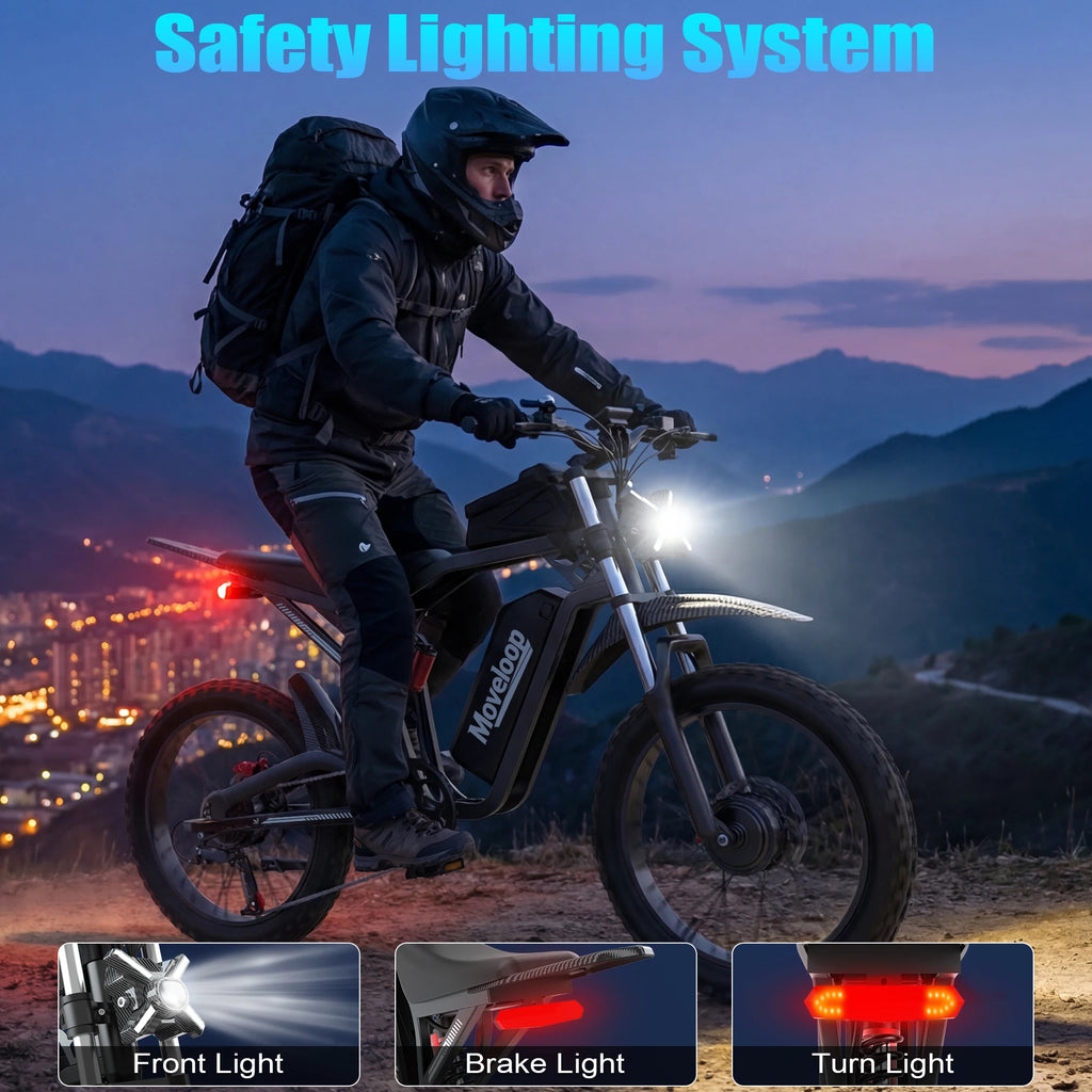 Moveloop T1 Ultra Electric Bike 3000W 48V/20AH Battery 40-80 Miles 35 MPH 17-Inch Off-Road Tires Adult Electric Bike