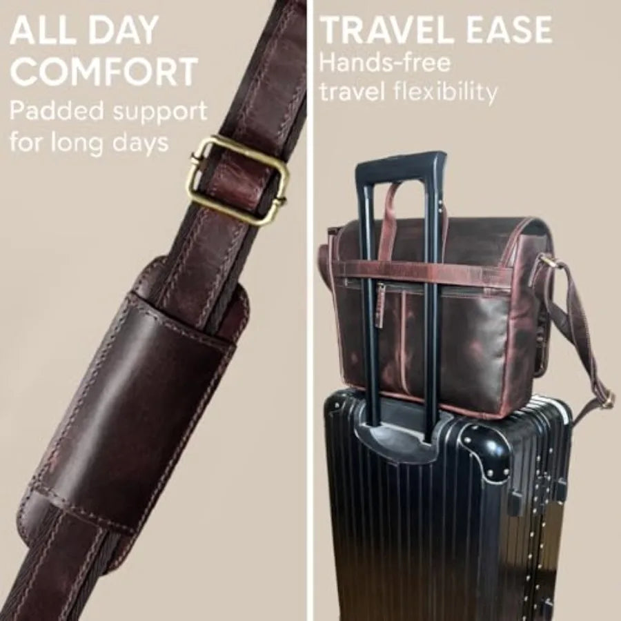 Leather Messenger Bag for Men 14" Leather Laptop Bag Vintage Crossbody Office Satchel Travel Shoulder Bag