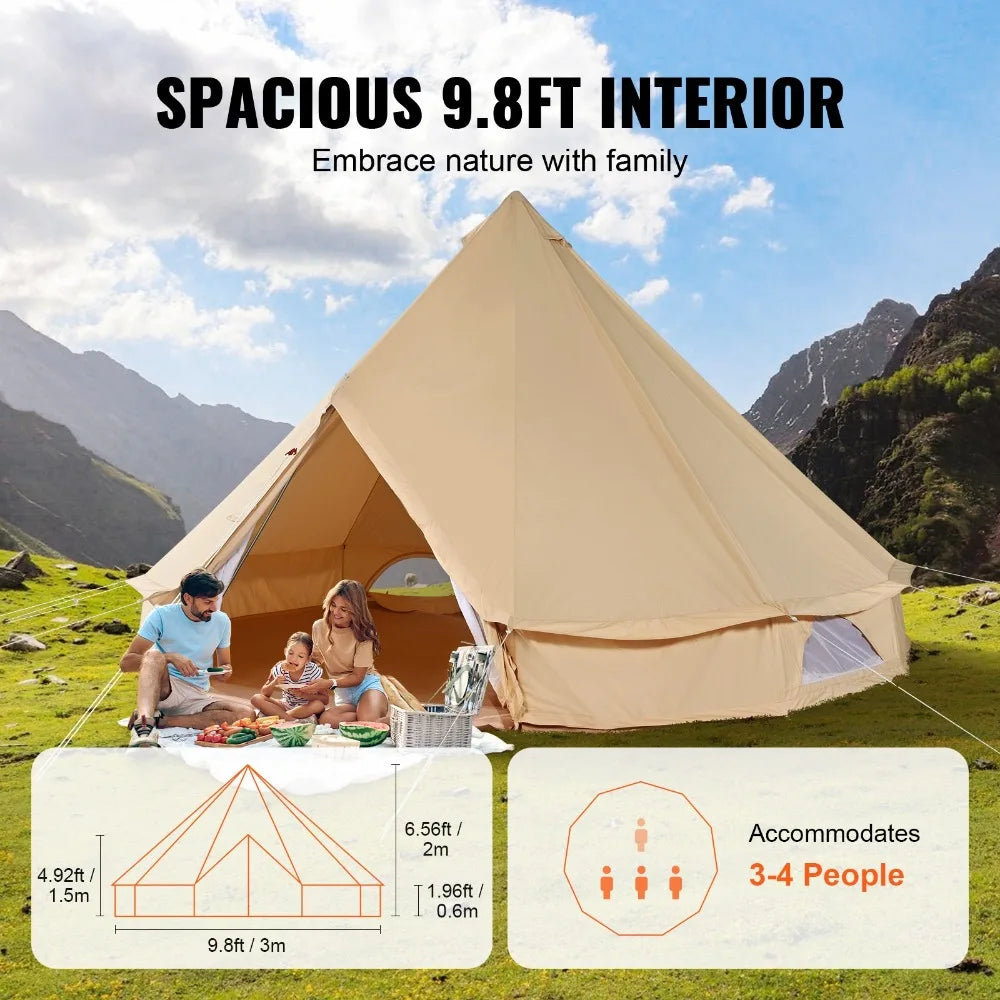 Canvas Bell Tent 3m/9.8ft 4-Season Canvas Tent for Camping with Stove Jack