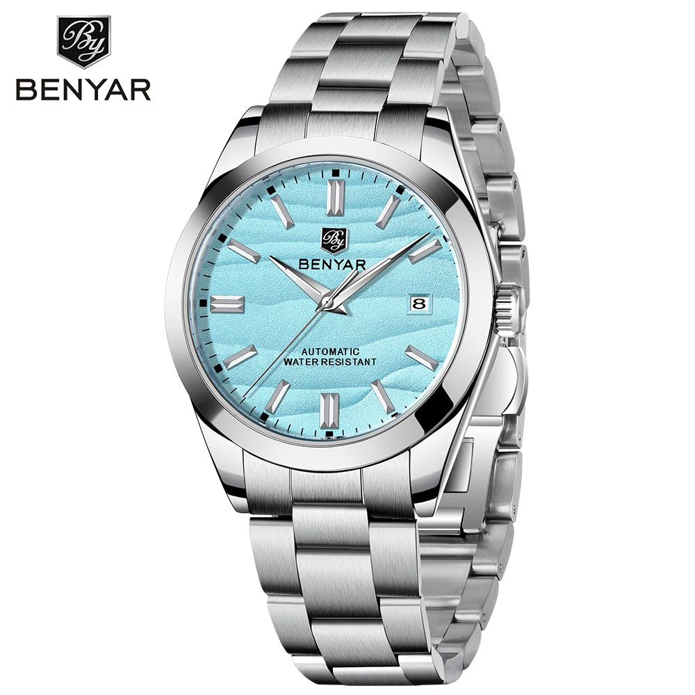 Benyar luxury brand sand particle size 40mm men's watch 316L stainless steel 5Bar waterproof men's automatic mechanical watch