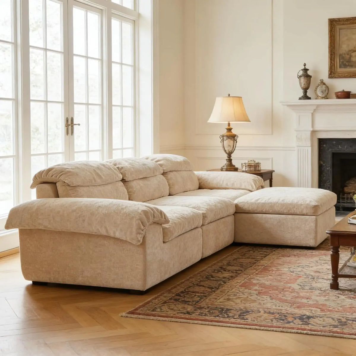 Modular Sectional Sofa, 115" L-Shaped Cloud Couch with Deep Seat, Fluffy Upholstered Sofa with Chaise & Ottoman,, Customized