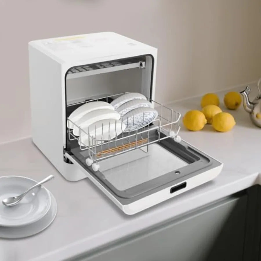 Portable Countertop Dishwasher 6.8L with 4 Washing Modes 800W for Home and Dormitory Use in White Fits 4-6 Place Settings