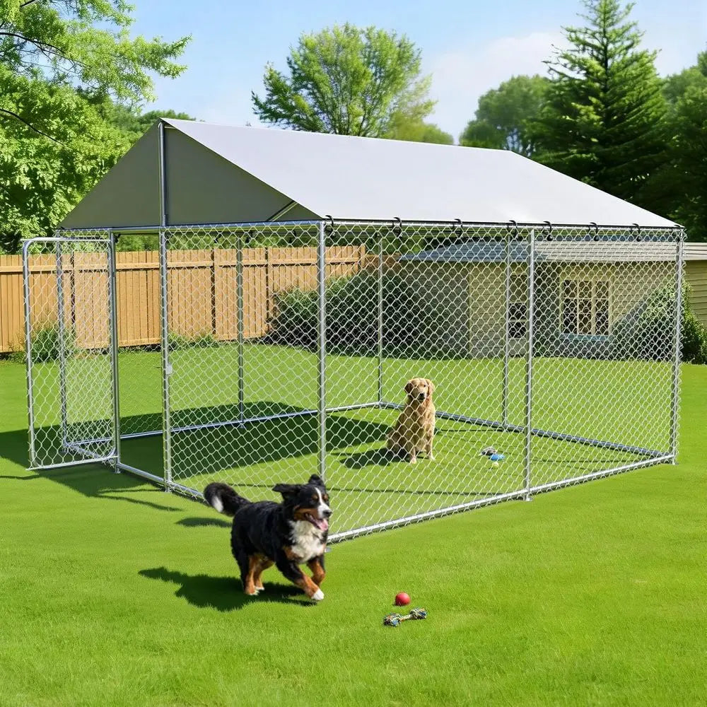 10x10 Heavy-Duty Steel Outdoor Dog Kennel with Waterproof Roof, Secure Lock, and UV Protection for Large Dogs